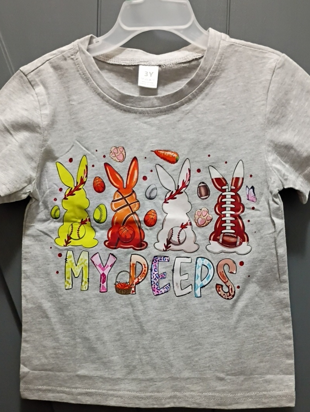 Kids "My Peeps" Graphic Tee - Light Gray with Multicolor Bunnies